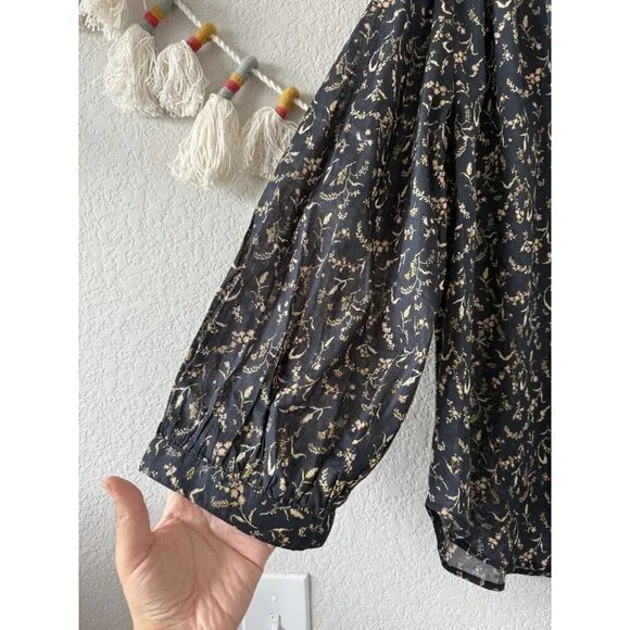 H&M 100% Cotton Floral Poplin Button Front Oversized Top Fairy Coquette Boho L - Picture 3 of 9